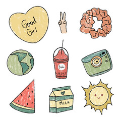 Cute Doodle Icon Set &ndash; Summer & Lifestyle Stickers