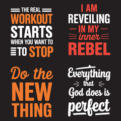 Four motivational quotes in white orange and red text on black typography inspiration