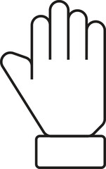 Black and white line art icon of a human hand with fingers together and pointing upwards.