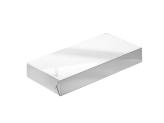 Minimalist floating packaging with realistic glossy reflections white background