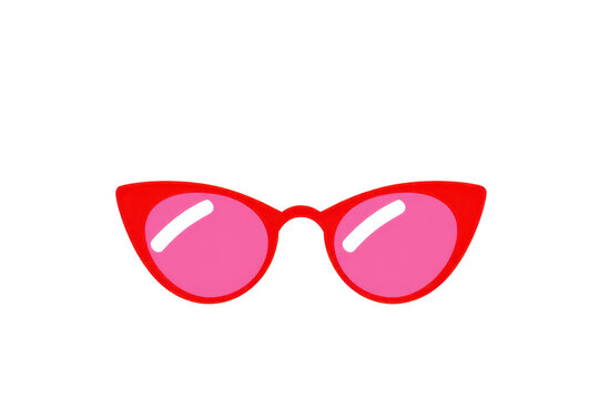 a simple flat 2D icon of a 'cat eye glasses' frame, retro style glasses with an upsweep at the outer edges, minimalist design, solid red or black color, clean sharp lines, no shadows