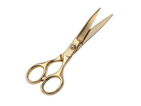 Gleaming gold scissors open against black cutting tool, Isolated, Png Transparent Background
