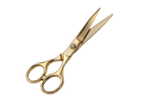Gleaming gold scissors open against black cutting tool, Isolated, Png Transparent Background