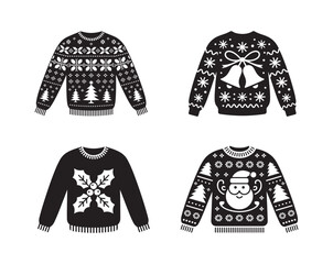 Christmas Sweater Silhouette Vector, Festive Holiday Jumper Illustrations.