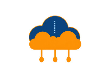 a simple flat 2D icon of 'serverless computing', with a piece of code (brackets) floating inside a cloud, minimalist design, solid dark blue and orange colors, clean sharp lines, no shadows
