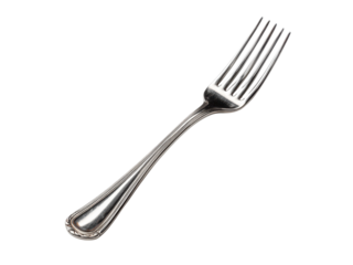 Elegant silver fork with ornate handle on black background utensil cutlery, Isolated, Png Transparent Background