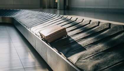 Empty Modern Airport Baggage Carousel with Suitcase in Low Light