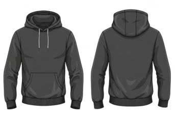 Gray hooded sweatshirt front and back view isolated on black background isolated on transparent background