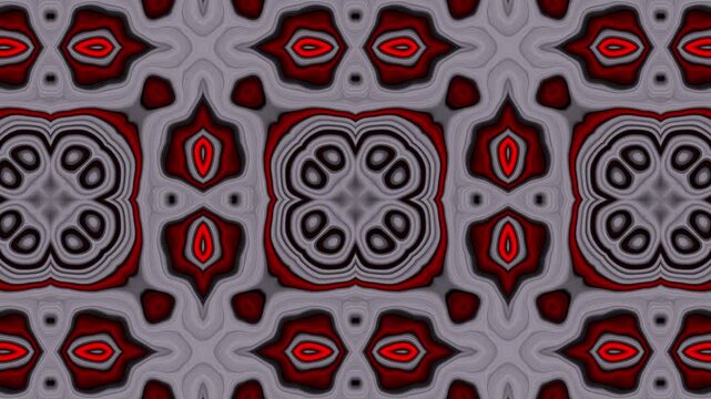 Abstract geometric pattern with red, black, and gray symmetrical shapes.