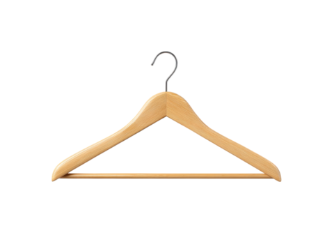 Natural wood garment holder with silver hook hanger clothing, Isolated, Png Transparent Background