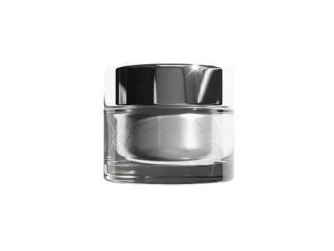 Clean glossy cosmetic jar isolated with subtle shadow on white background