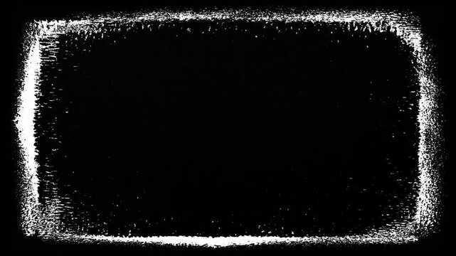 Dry Brush Grunge Frame Overlay,Abstract distressed white border animation with rough dry brush edges. Textured grunge frame loop for vintage film effects, luma matte, and motion graphics.