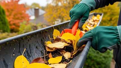 Man cleaning the gutter 