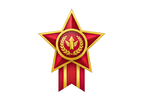 Red Star Award With Golden Border And Ribbon Isolated On Black Background With Copy Space - Powered by Adobe