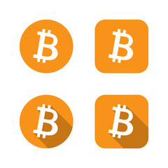 Bitcoin icon with long shadow. Cryptocurrency logo symbol. BTC coin sign