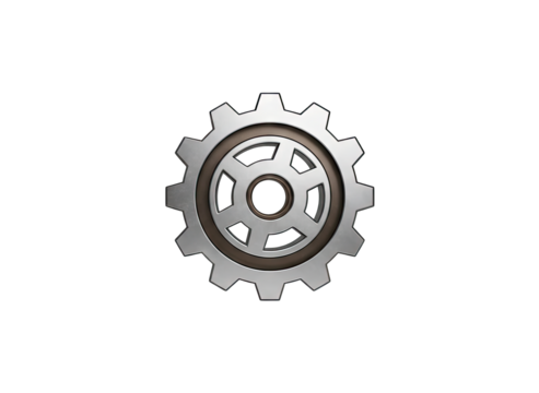 Silver Gear Mechanism with Metallic Sheen and Industrial Design Isolated on Black Background