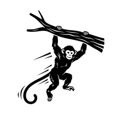 Zodiac Animal Silhouette of monkey swinging from stylized branch