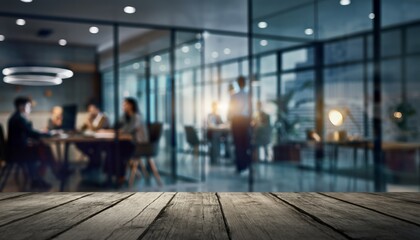 Modern Business Office with Glass Walls and City View Bright Indoor Workspace with People Working and Meeting