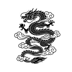 Zodiac Animal Dragon silhouette twisting around clouds illustration