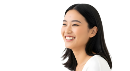 Young asian woman smiling and laughing isolated on transparent background