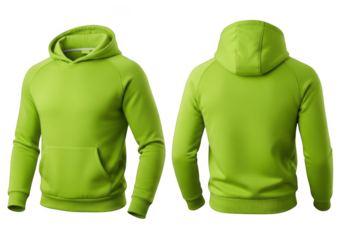 Green hoodie front and back view isolated on white background isolated on transparent background