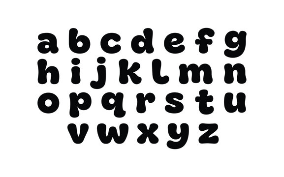 Rounded bold lowercase alphabet letters. Typography font design. From a to z.