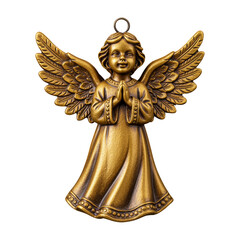 Fototapeta premium Bronze angel statue praying art decor spiritual home close-up view