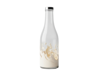 Elegant beverage bottle concept with creamy swirl accents white background
