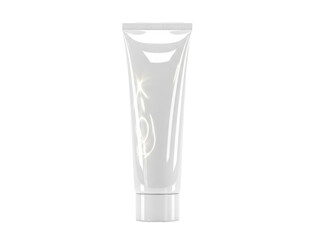 Modern glossy tube packaging with subtle liquid highlights white background
