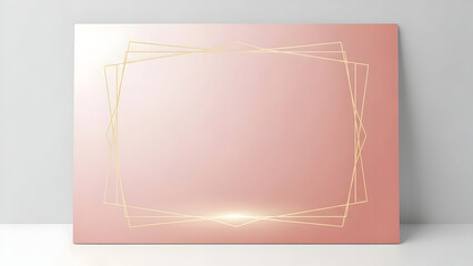 A minimalist rose gold background with a delicate geometric gold frame overlay, perfect for invitations or design.