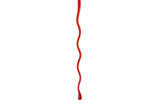 Dripping red liquid stream flowing down, creating a viscous abstract texture on a transparent background