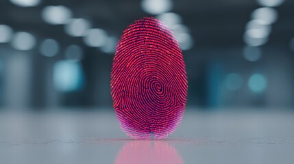 A digital representation of a fingerprint in vibrant colors, symbolizing identity verification and security in a modern setting.