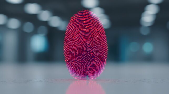 A digital representation of a fingerprint in vibrant colors, symbolizing identity verification and security in a modern setting.