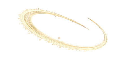 Golden light trail circle with sparkles isolated on transparent background