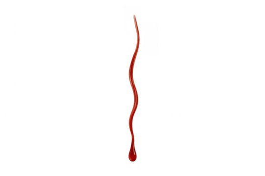 Blood dripping down creating a thin stream of red liquid, indicating violence, injury, or horror, on transparent background - Powered by Adobe