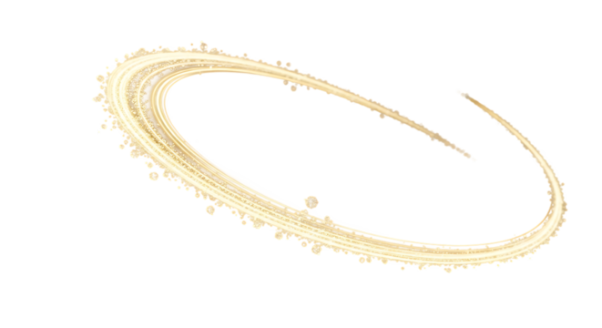 Golden light trail circle with sparkles isolated on transparent background