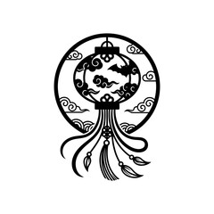 Lunar New Year Lantern Chinese lantern silhouette with tassels decoration vector