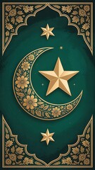 Elegant Islamic background with golden crescent star and floral design