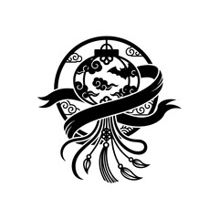 Lunar New Year Lantern Flowing ribbon with lantern silhouette design element