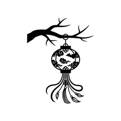 Lunar New Year Lantern Lantern silhouette hanging from stylized tree branch graphic