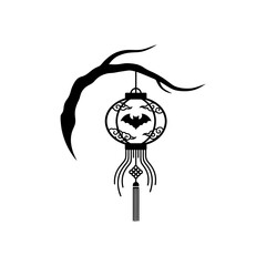 Lunar New Year Lantern Lantern silhouette hanging from arching branch with tassels