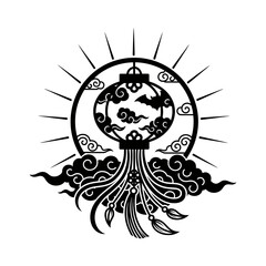 Lunar New Year Lantern Lantern silhouette floating above clouds at night