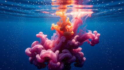 Vibrant jellyfish glowing underwater with light rays