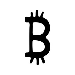 Stylized Black Bitcoin Symbol on White Background Representing Digital Currency