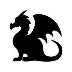 Stylized Dragon Silhouette with Wings Curled Tail and Horns on Head
