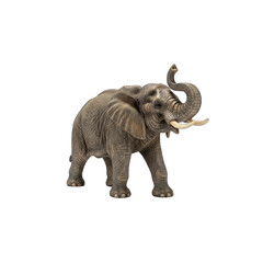 Obraz premium Textured Gray Elephant Figurine With Raised Trunk And Tusks On A Black Background Detailed Realistic Animal Sculpture