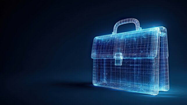 A high-tech digital briefcase glows in a futuristic, sleek design, offering a unique blend of business and technology in this image. ..Created with Generative AI, not depicting real subjects.