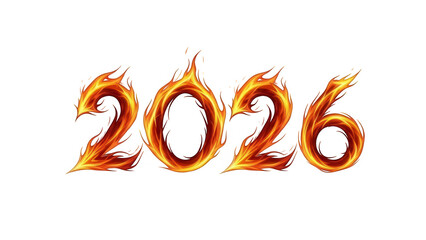 2026 fire text isolated on transparent background