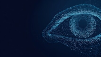 A captivating digital artistry showcasing an eye composed of interconnected lines and dots. The art conveys concepts of perception, vision. ..Created with Generative AI, not depicting real subjects.