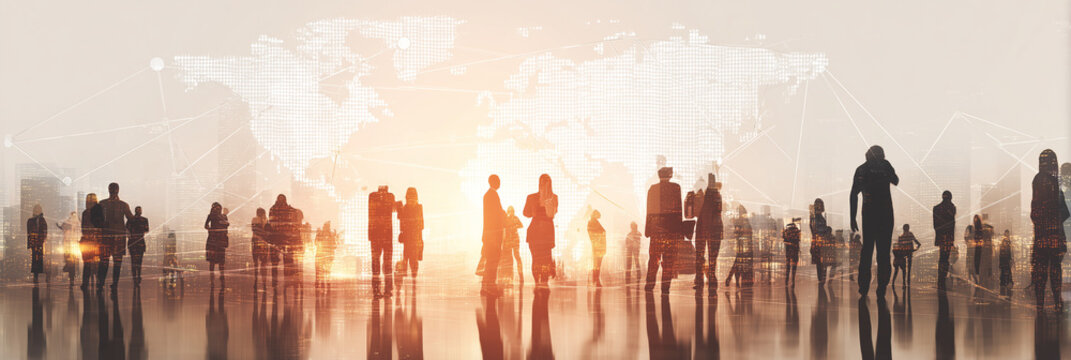 Global business structure of networking. Analysis and data exchange customer connection, HR recruitment and global outsourcing, Customer service, Teamwork, Strategy